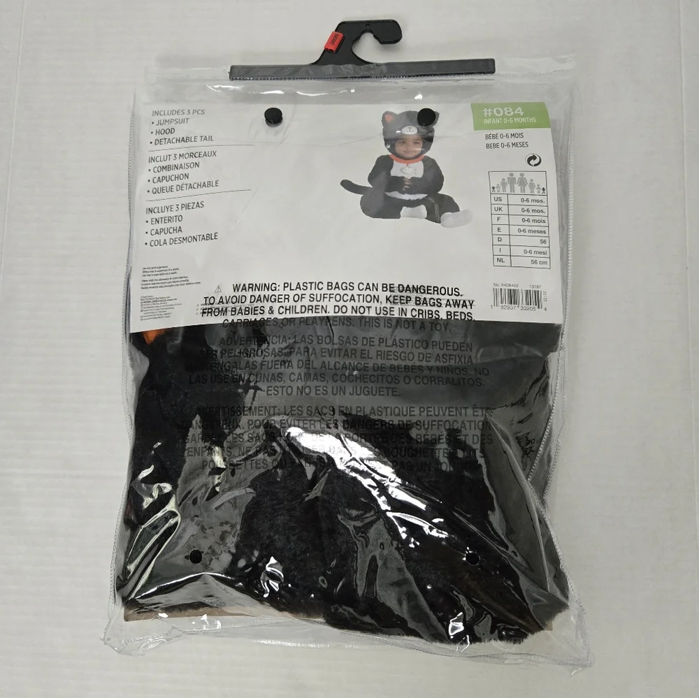 Cuddly Black Cat Costume - Baby Size 0-6 Months